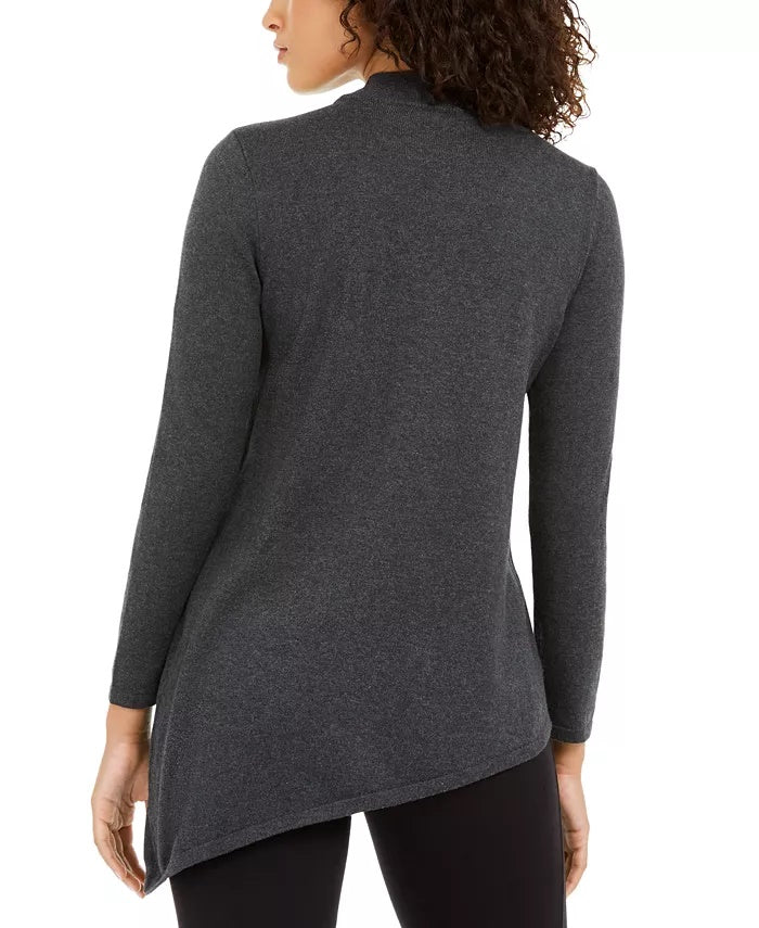 Alfani Women's Asymmetrical Beaded Sweater Dark Gray Size Large