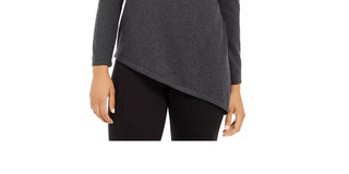 Alfani Women's Asymmetrical Beaded Sweater Dark Gray Size Large