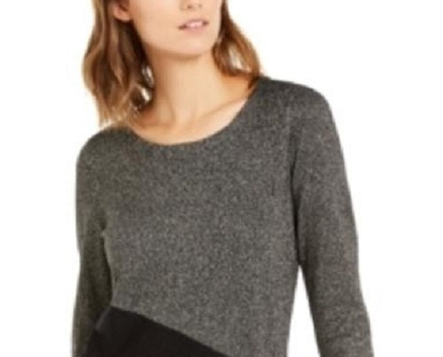 Alfani Women's Asymmetrical Colorblocked Shimmer Top Deep Black Gold Size Large