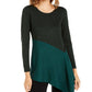 Alfani Women's Asymmetrical Colorblocked Shimmer Top Green Size Small