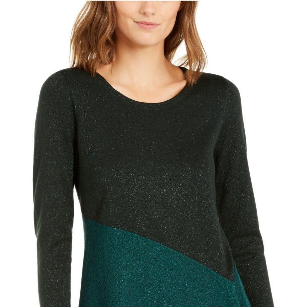 Alfani Women's Asymmetrical Colorblocked Shimmer Top Green Size Small