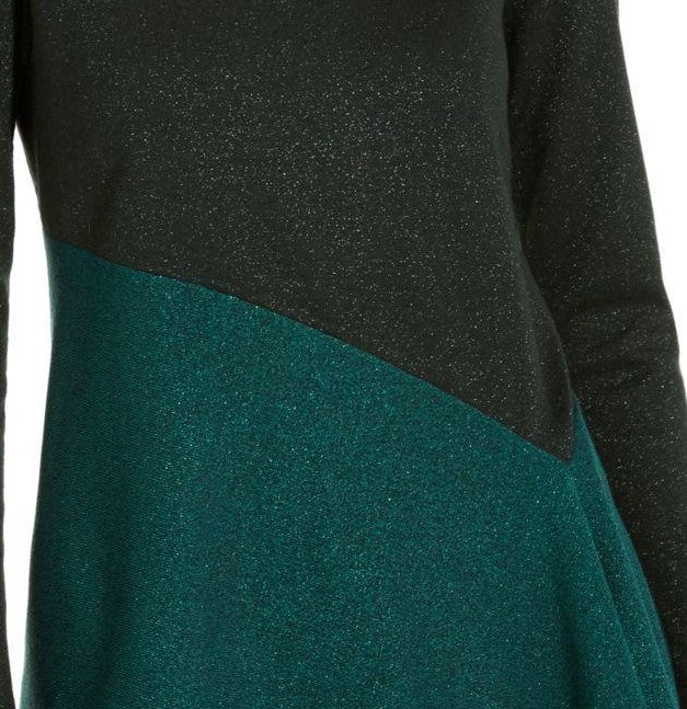 Alfani Women's Asymmetrical Colorblocked Shimmer Top Green Size Small