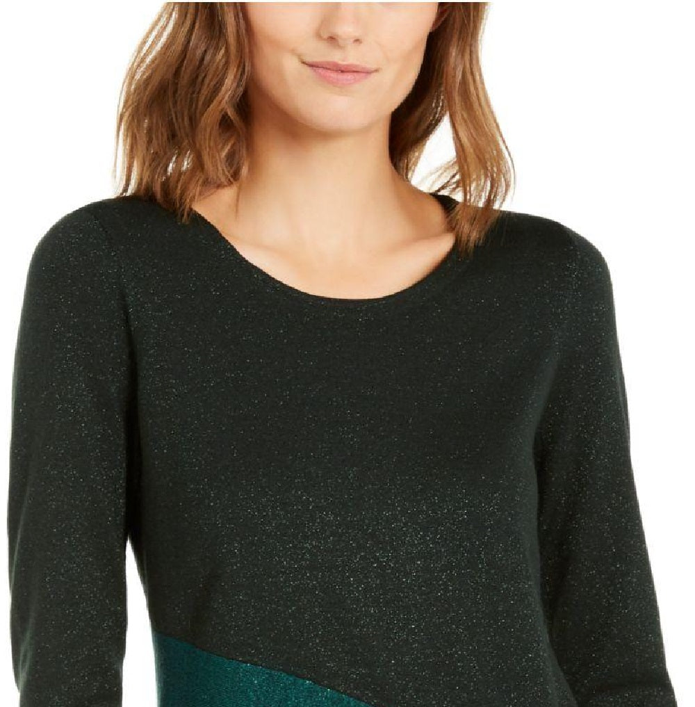 Alfani Women's Asymmetrical Colorblocked Shimmer Top Green Size X-Small