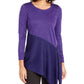Alfani Women's Asymmetrical Colorblocked Shimmer Top Purple Size Medium