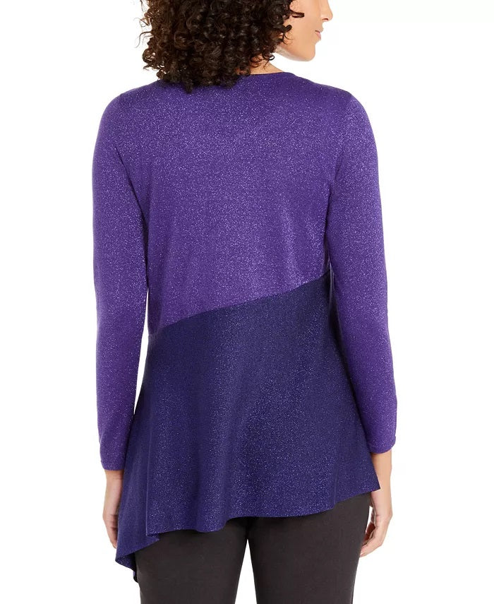 Alfani Women's Asymmetrical Colorblocked Shimmer Top Purple Size Medium