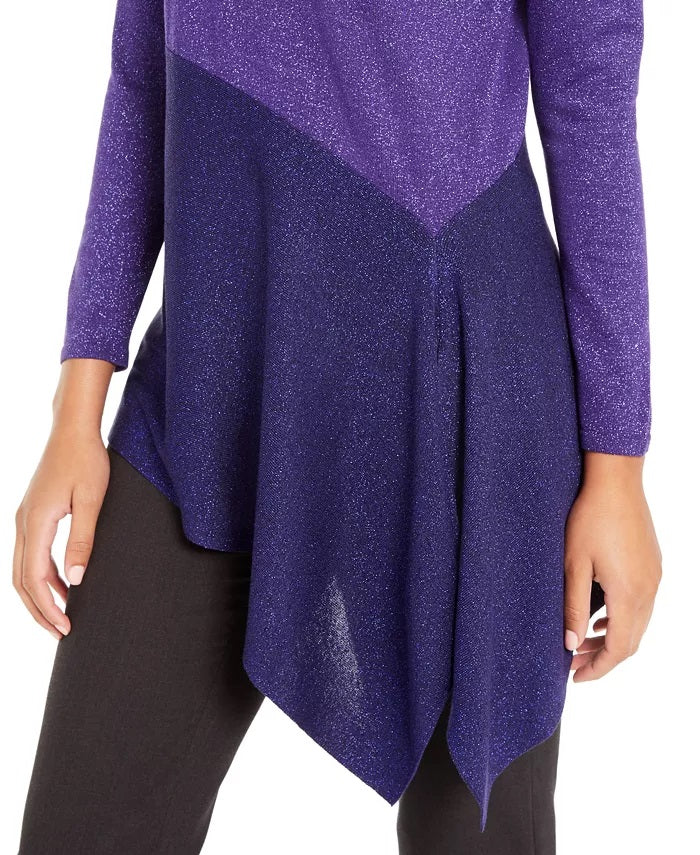 Alfani Women's Asymmetrical Colorblocked Shimmer Top Purple Size Medium