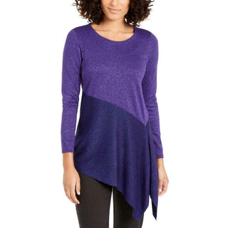 Alfani Women's Metallic Asymmetric Pullover Sweater Purple Size Small