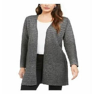 Alfani Women's Metallic Open-Front Cardigan Gray Size Medium
