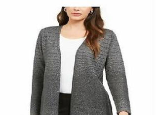 Alfani Women's Metallic Open-Front Cardigan Gray Size Medium