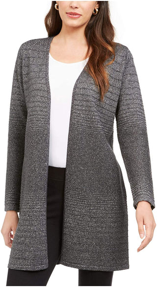 Alfani Women's Ribbed Metallic Cardigan Gray Size Small