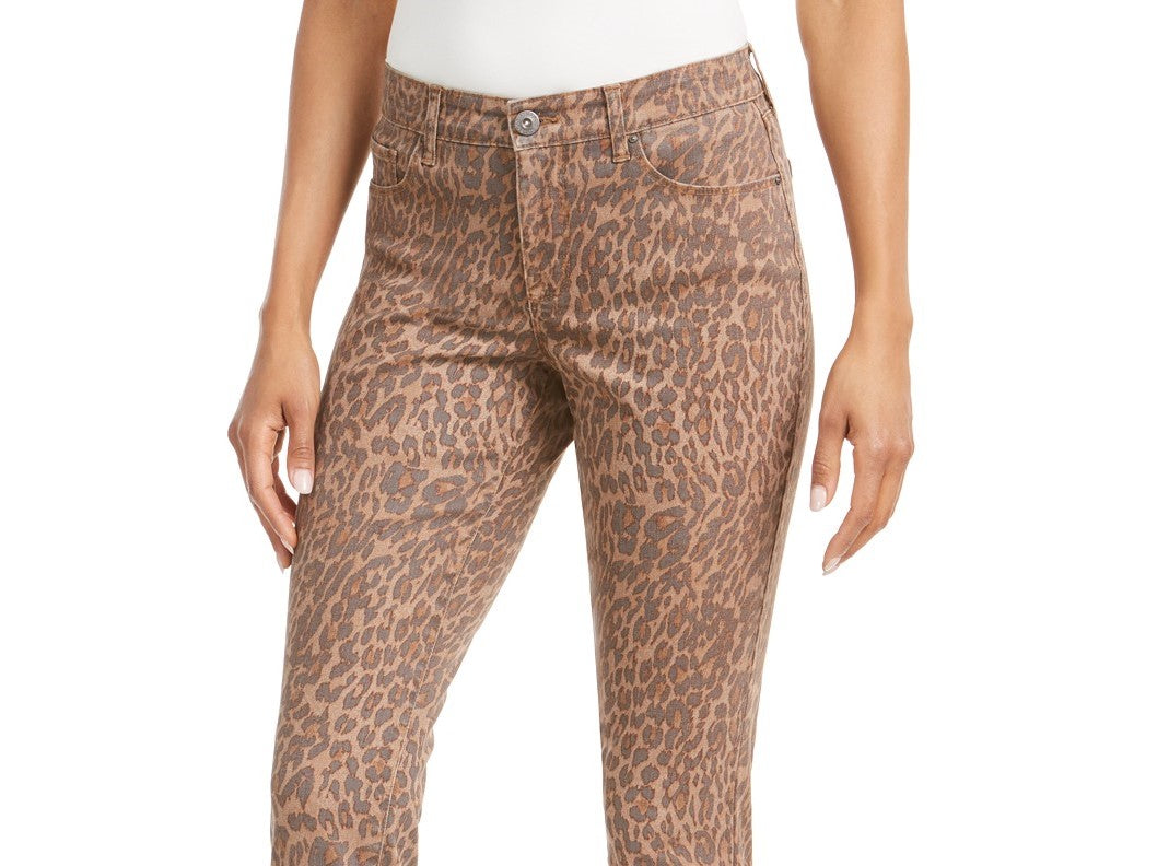Style & Co Women's Curvy-Fit Skinny Printed Jeans Brown Size 16