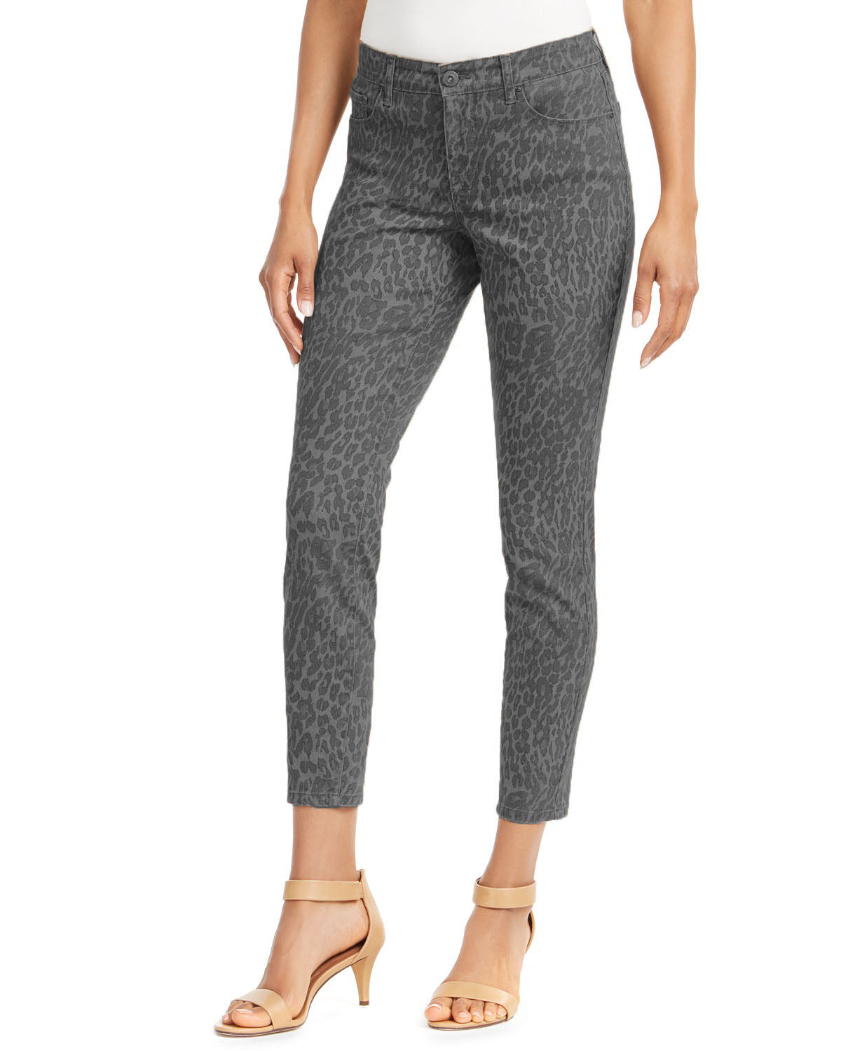 Style & Co Women's Curvy-Fit Skinny Printed Jeans Med Gray Size 10