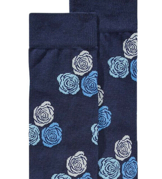 Bar II MensI Seamless Arch Support Navy Floral Dress Socks