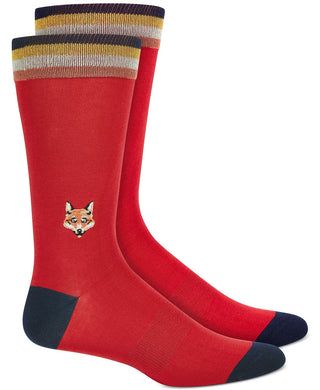 Bar III Men's Embroidered Fox Socks Red Size Regular