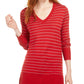 Maison Jules Women's Skinny-Striped Pullover Sweater Red Size Extra Large