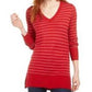 Maison Jules Women's Skinny-Striped Pullover Sweater Bright Red Size X-Small