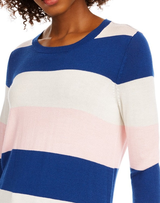 Maison Jules Women's Striped Sweater Blue Size Large