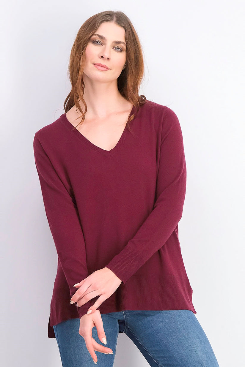 Maison Jules Women's  V-Neck Sweater Wine Size Large