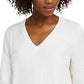 Maison Jules Women's V-Neck Sweater White Size Medium
