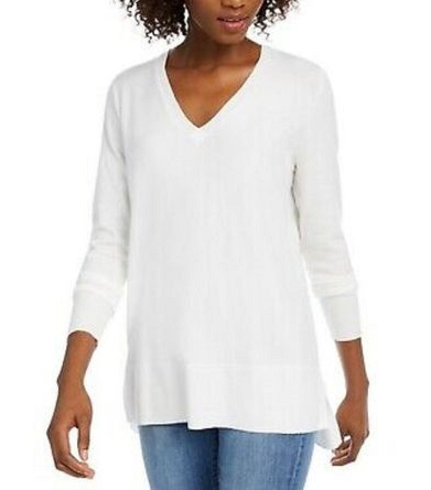 Maison Jules Women's V-Neck Sweater White Size Small