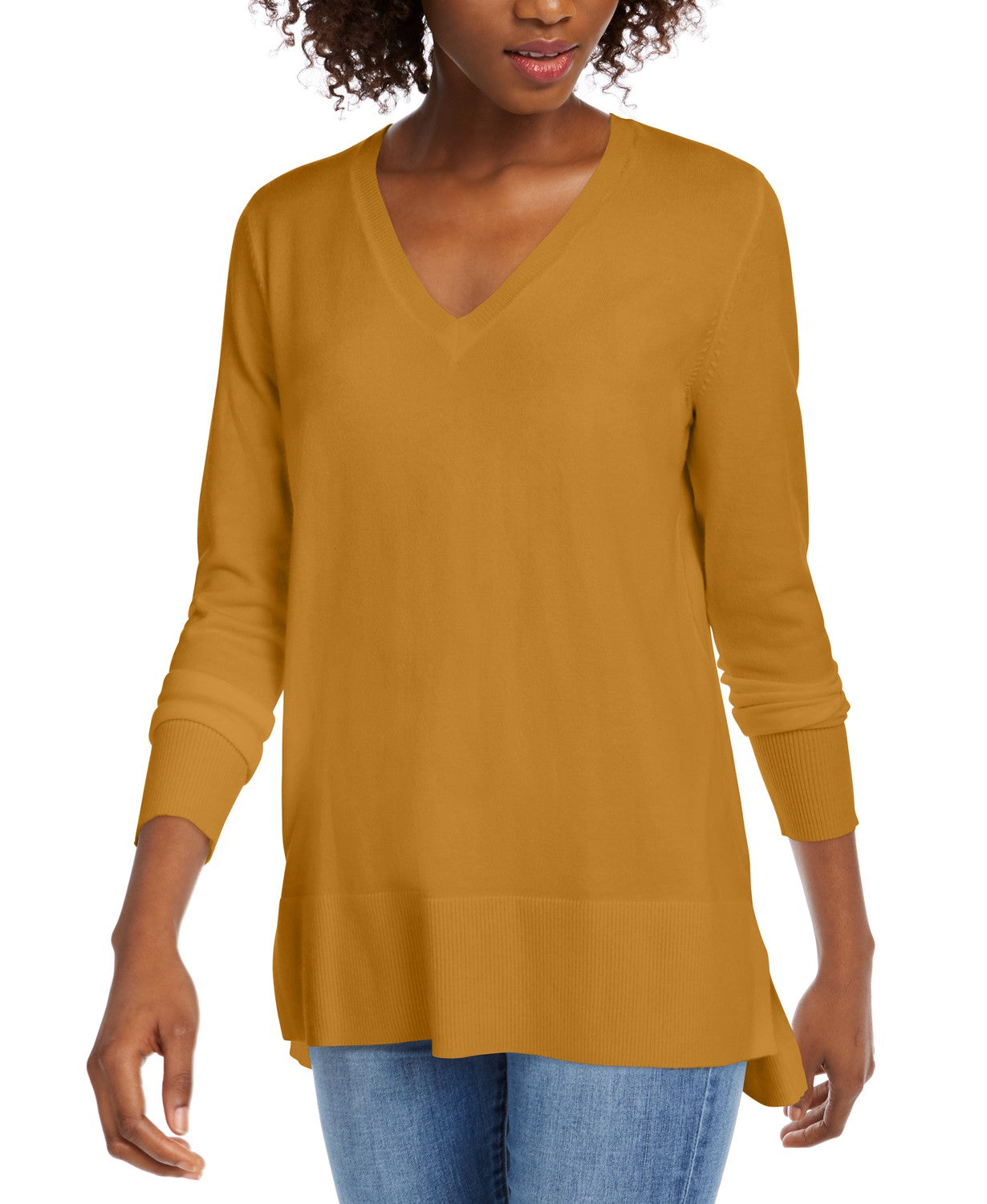 Maison Jules Women's V-Neck Sweater Yellow Size Medium