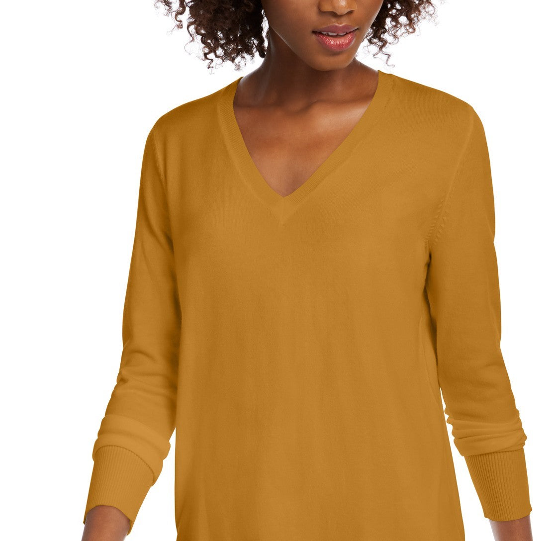 Maison Jules Women's V-Neck Sweater Yellow Size Medium