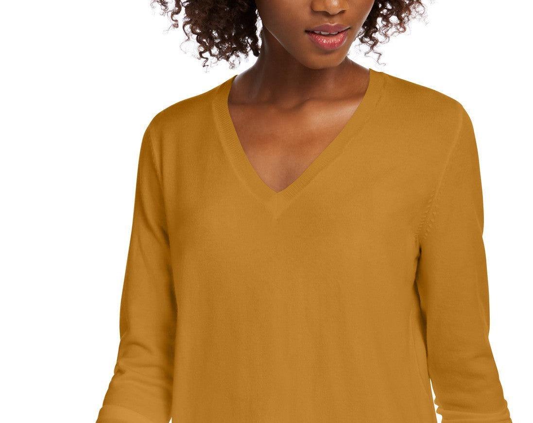 Maison Jules Women's V-Neck Sweater Yellow Size Medium