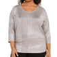 JM Collection  Women's Plus Size Metallic Ribbed Dolman Top  Foil Rib Shine Size Small