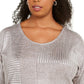 JM Collection  Women's Plus Size Metallic Ribbed Dolman Top  Foil Rib Shine Size Small