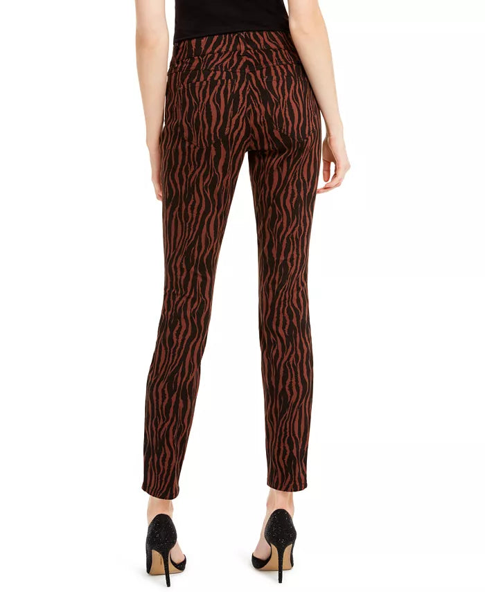 INC International Concepts Women's Incessentials Tiger-Print Skinny Jeans Brown Size 12