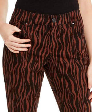 INC International Concepts Women's Incessentials Tiger-Print Skinny Jeans Brown Size 12