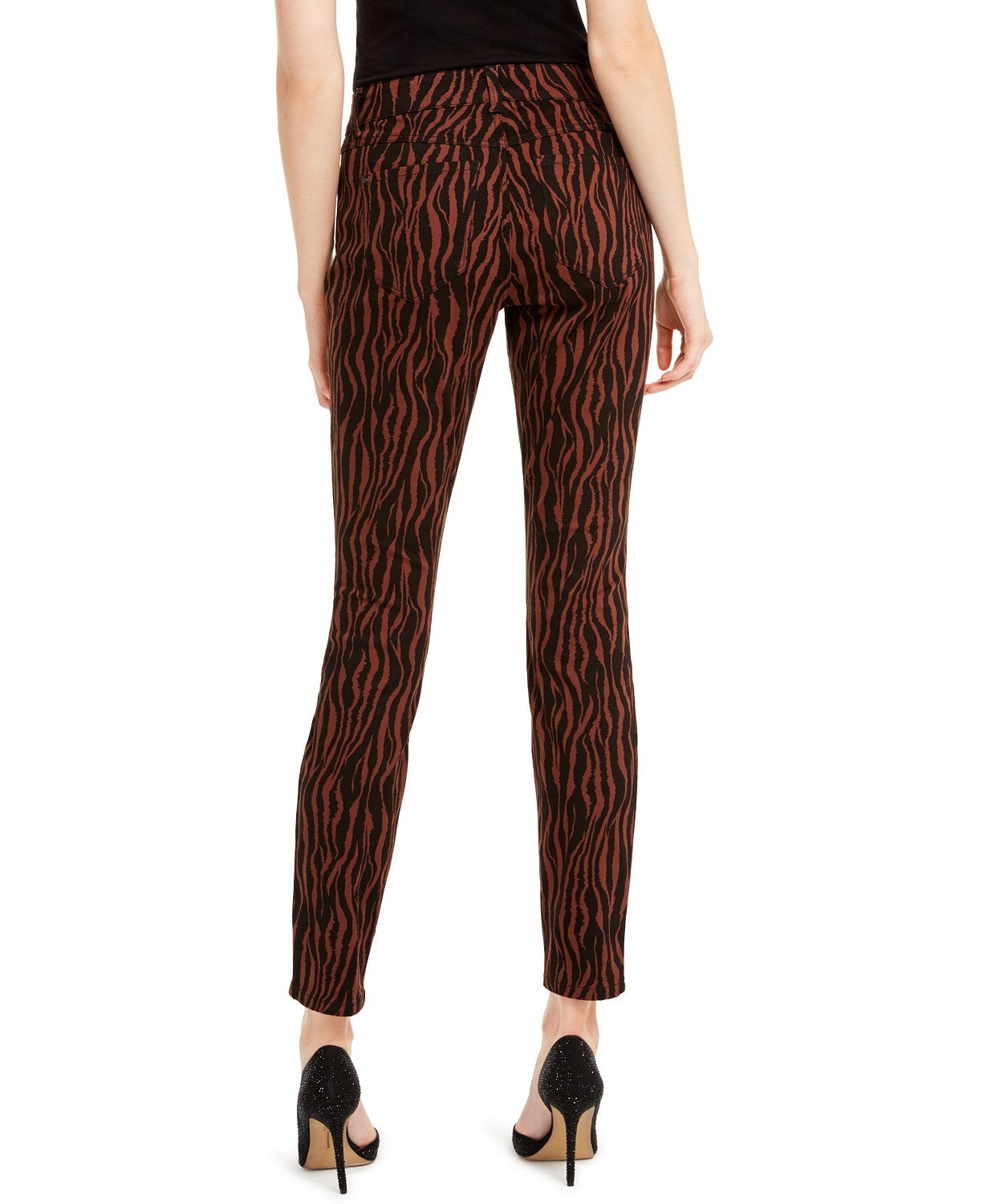 INC International Concepts Women's Incessentials Tiger-Print Skinny Jeans Brown Size 16