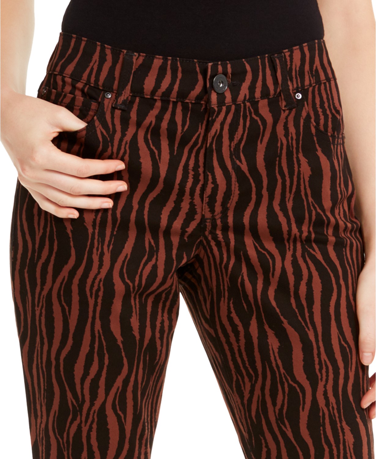 INC International Concepts Women's Incessentials Tiger-Print Skinny Jeans Brown Size 16
