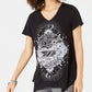 Style & Co Women's Graphic-Print Handkerchief-Hem T-Shirt Black Size Small