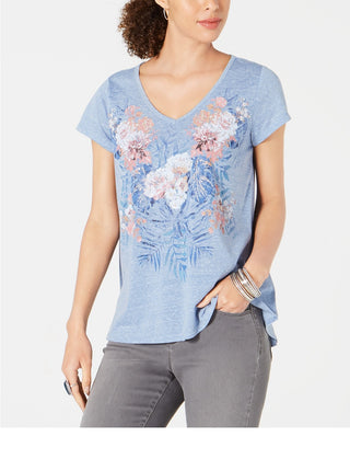 Style & Co Women's Graphic-Print Top Glitter Bouquet Size Petite Medium