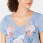 Style & Co Women's Graphic-Print Top Glitter Bouquet Size Petite Medium