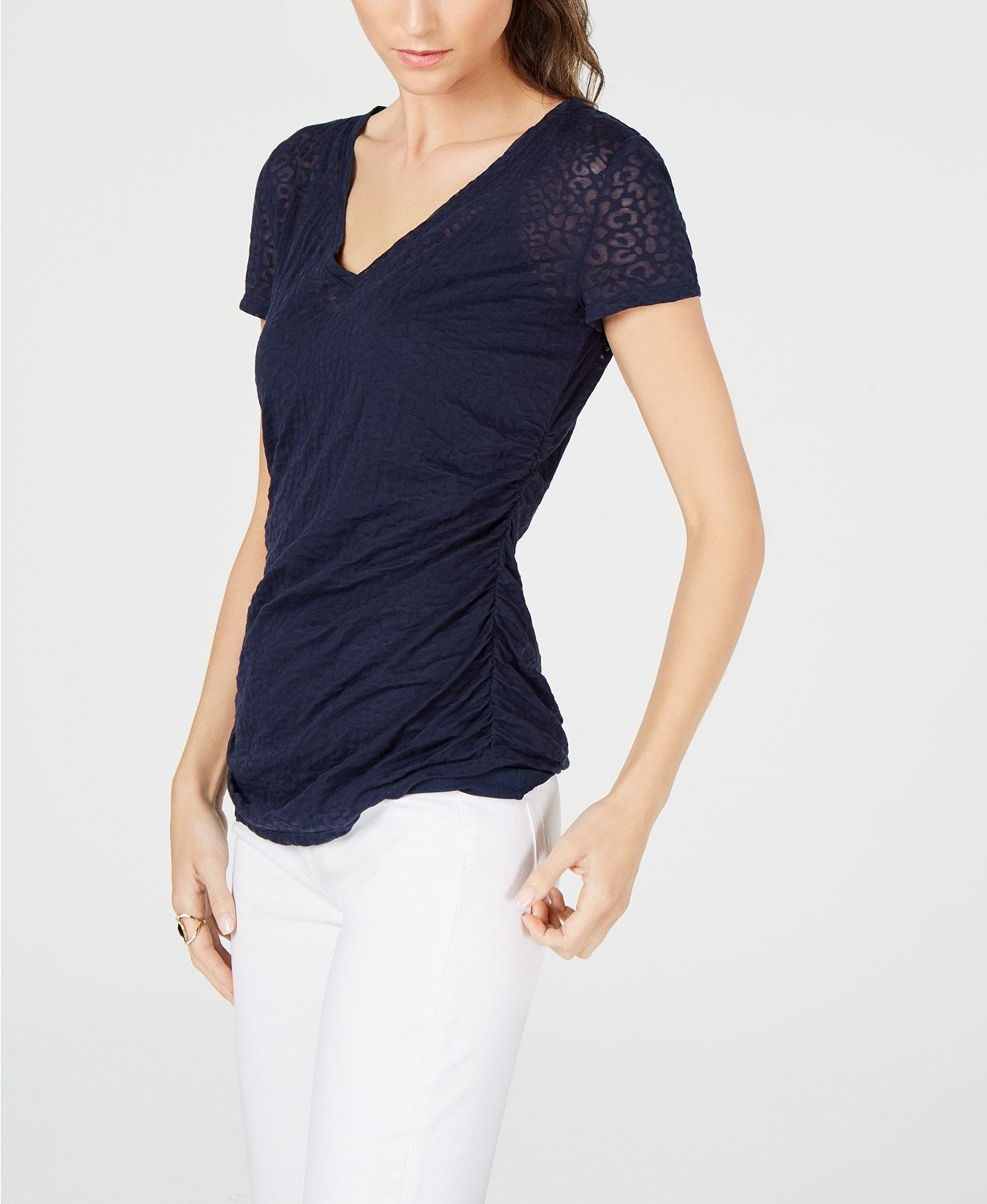 INC International Concepts Women's Leopard-Print Burnout Top Blue Size Medium