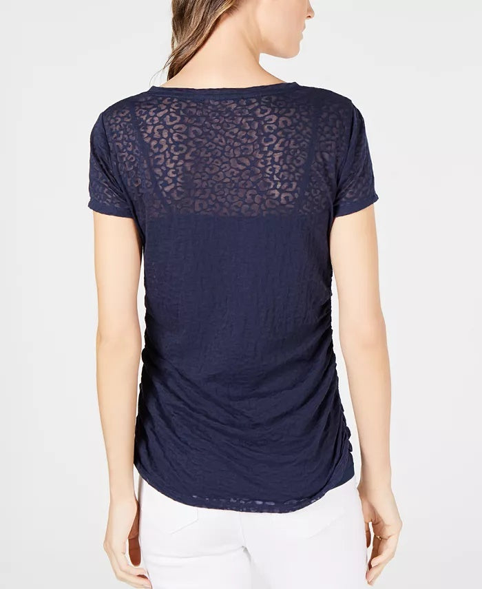 INC International Concepts Women's Leopard-Print Burnout Top Blue Size Medium