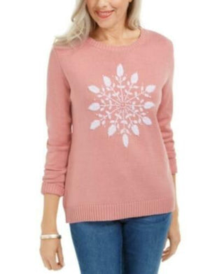 Karen Scott Women's Snowflake Applique Sweater Pink Size Large