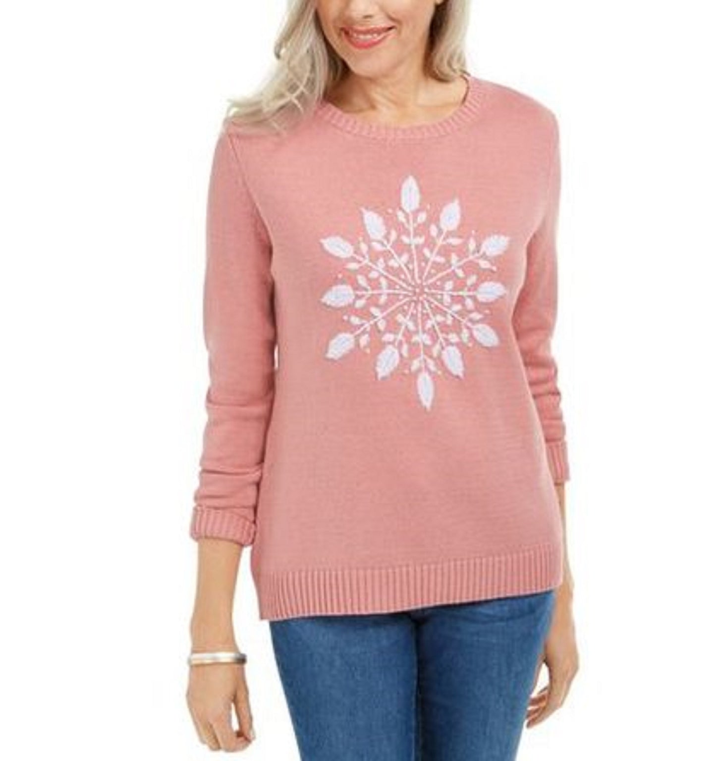 Karen Scott Women's Snowflake Applique Sweater Pink Size Small