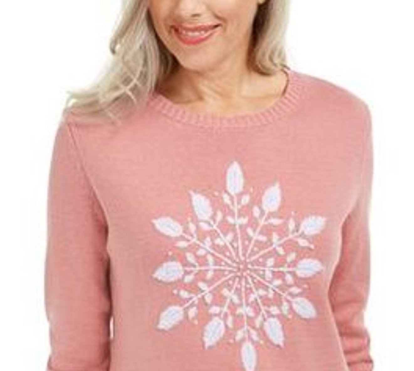 Karen Scott Women's Snowflake Applique Sweater Pink Size Small