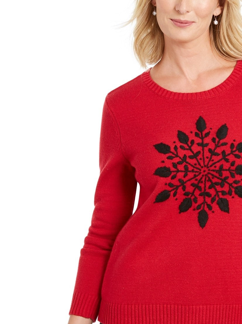 Karen Scott Women's Snowflake Applique Sweater Red Size Medium
