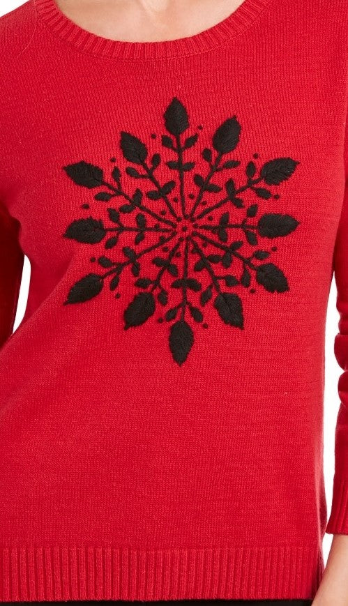 Karen Scott Women's Snowflake Applique Sweater Red Size Medium