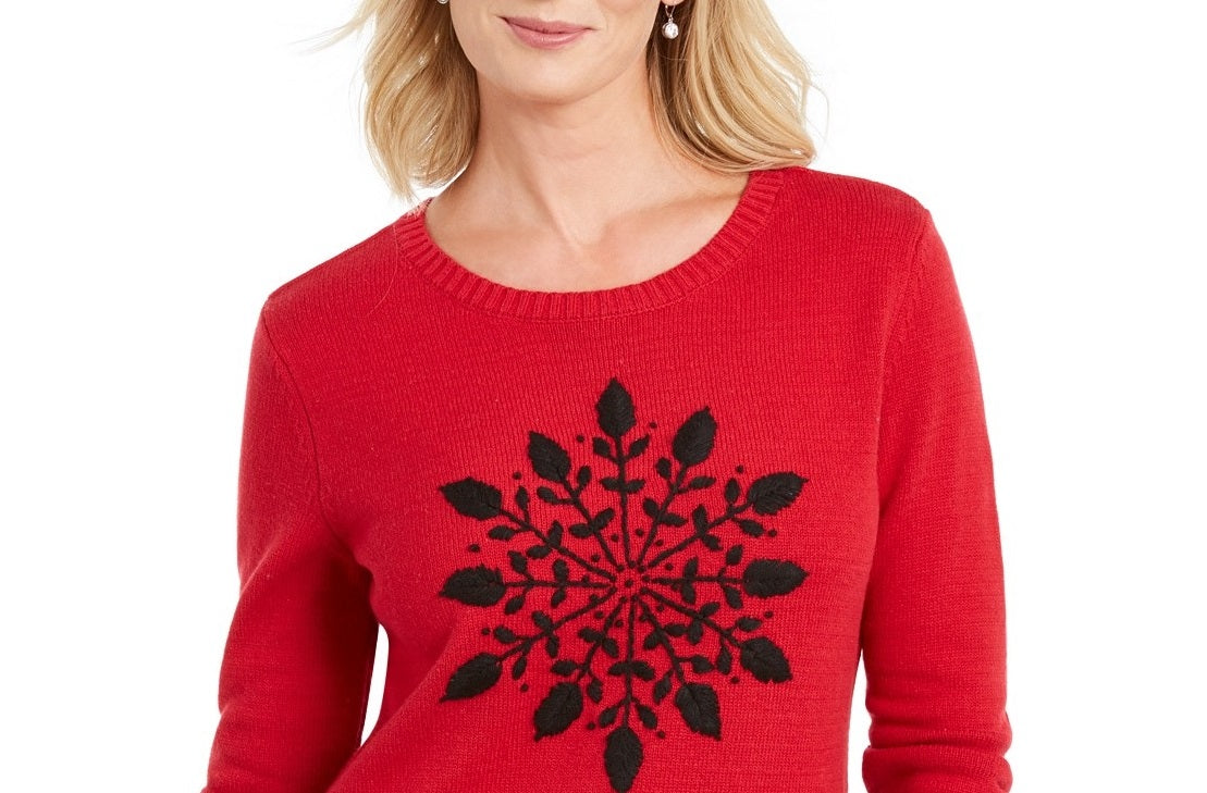 Karen Scott Women's Snowflake Applique Sweater New Red Combo Size XX-Large
