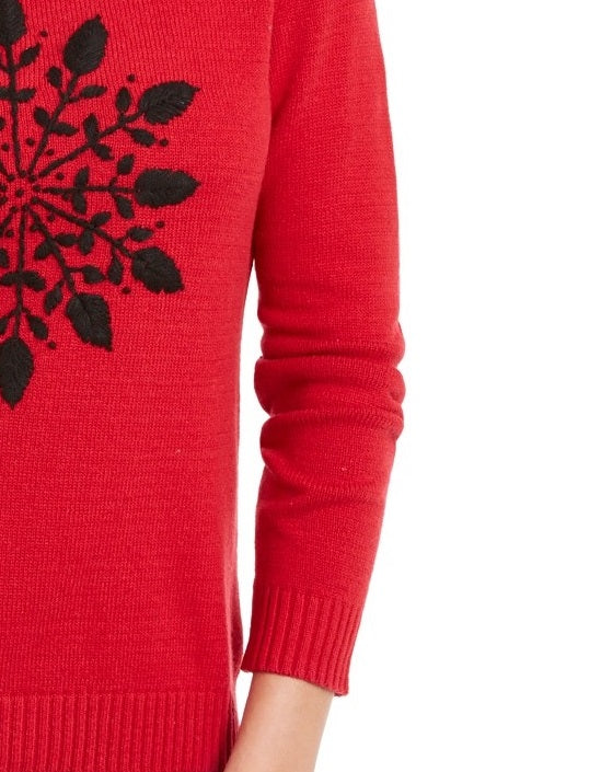Karen Scott Women's Snowflake Applique Sweater New Red Combo Size XX-Large