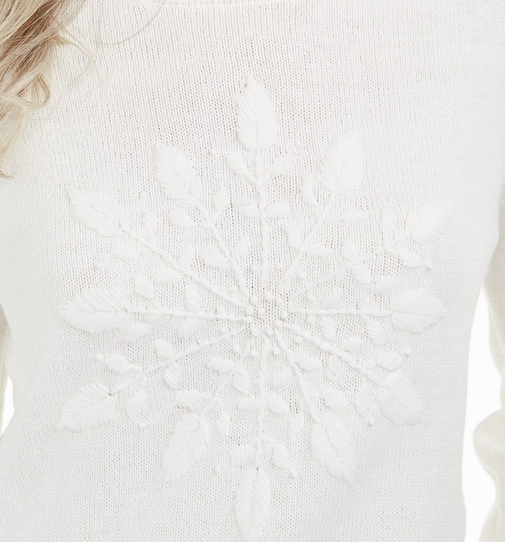 Karen Scott Women's Snowflake Applique Sweater White Size Large