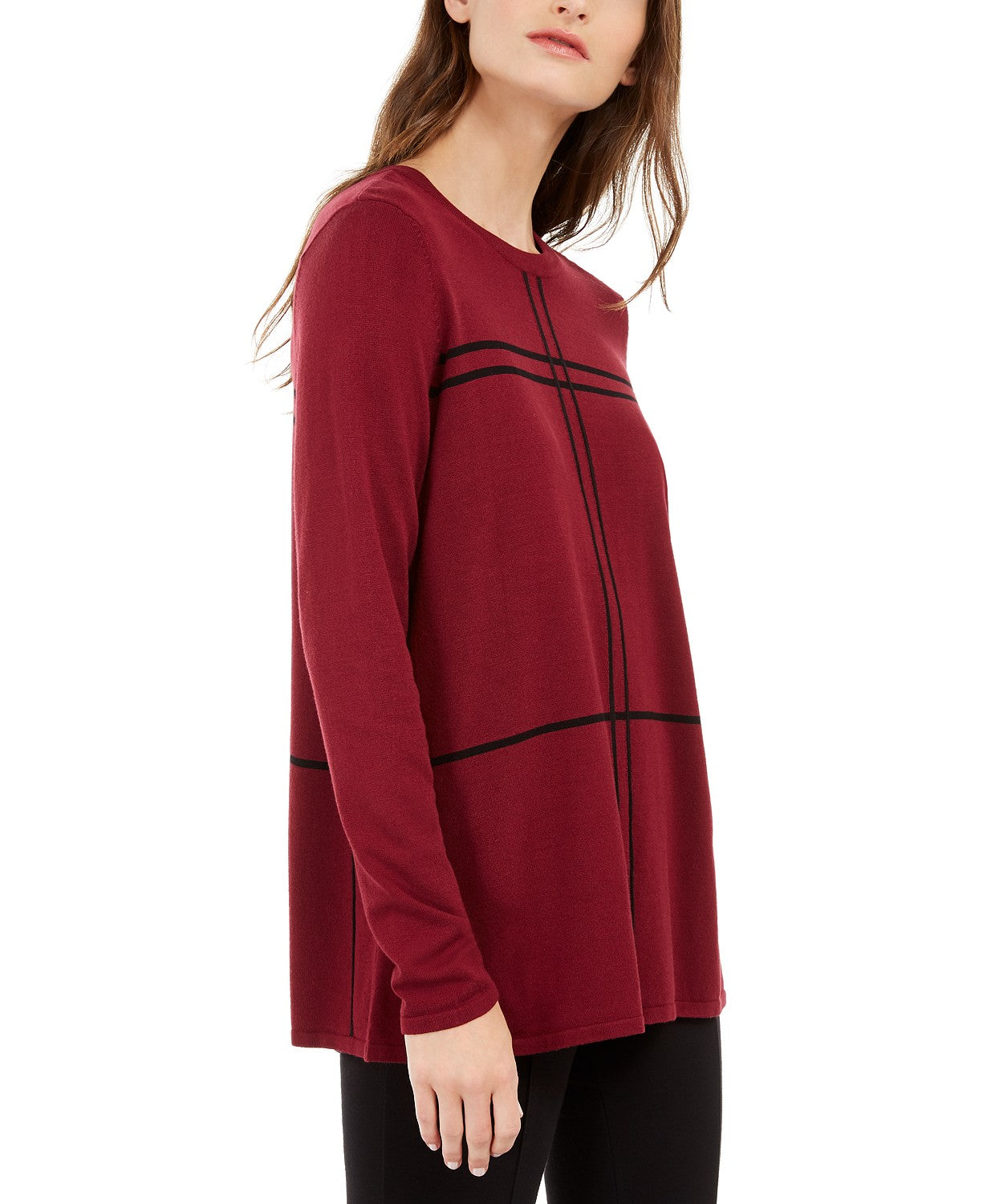 Alfani Women's Grid-Pattern Sweater Red Size Small