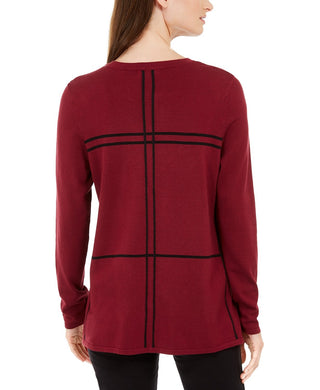 Alfani Women's Grid-Pattern Sweater Red Size Small