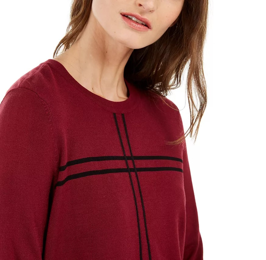 Alfani Women's Grid-Pattern Sweater Red Size Small