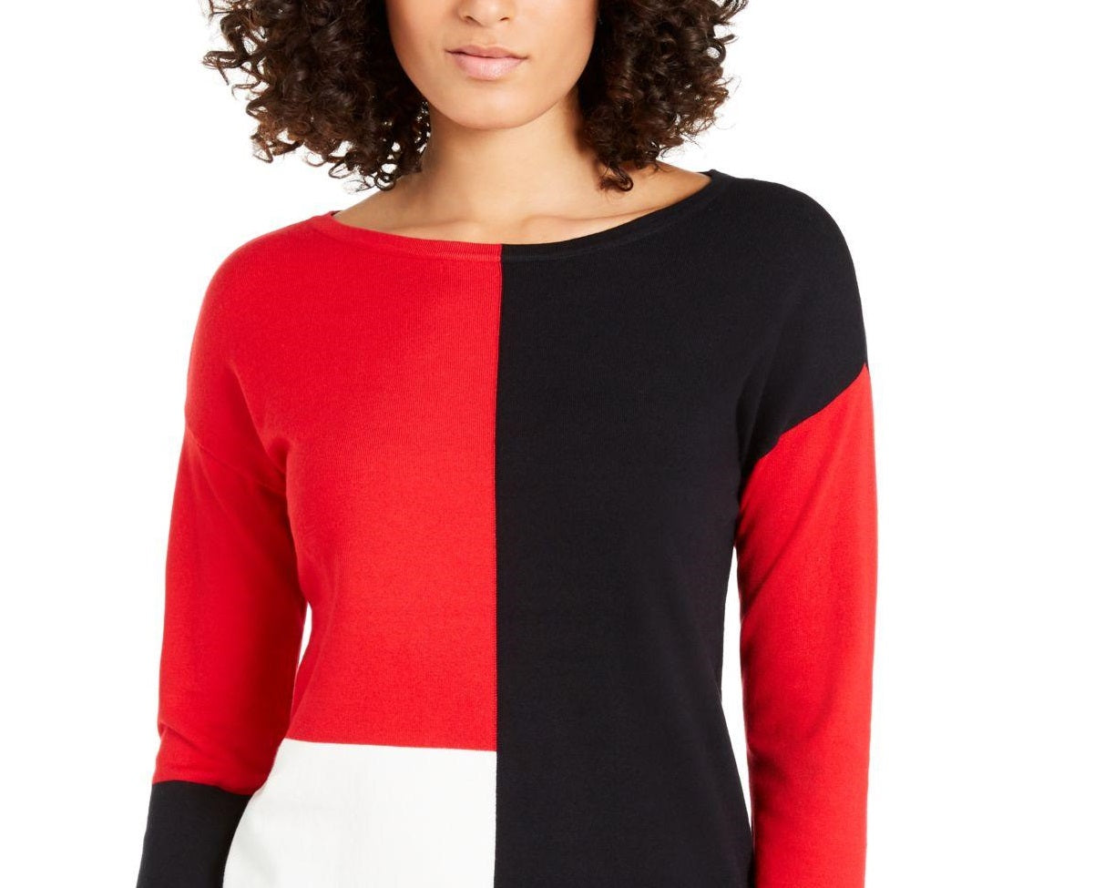 Alfani Women's Colorblocked Dropped-Shoulder Top  Red Size Extra Large